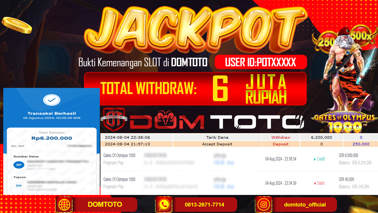 JACKPOT SLOT PRAGMATIC GATES OF OLYMPUS 1000 05 AGUSTUS 2024
